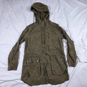 Be Cool Womens Size Large Green Hooded Military Style Jacket Cotton Lightweight